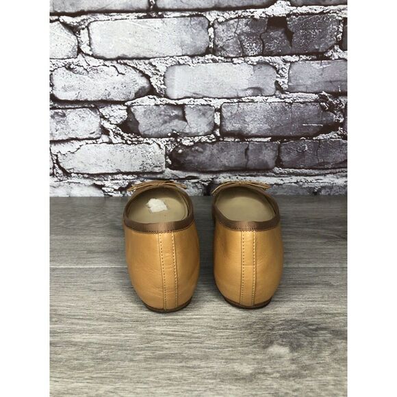 Saks Fifth Ave 10022-Shoe Tan Brown Leather Bow Ballet Flats Women 6.5M US/37EU - Picture 3 of 16